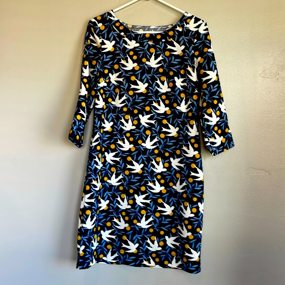 Boden, ponte shift dress with bird pattern, size 6, perfect condition